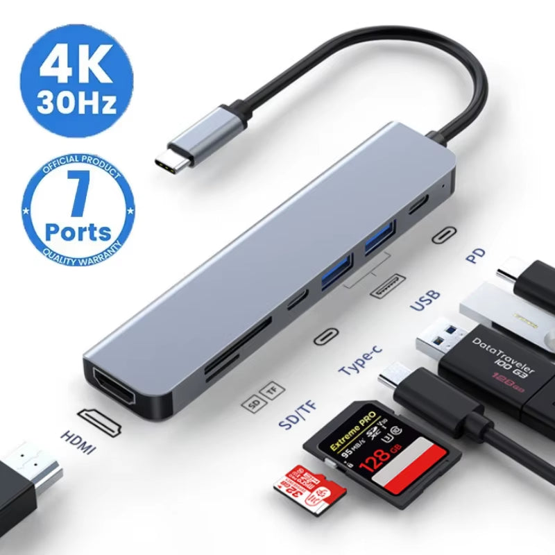 USB C Hub 4K 30Hz HDMI USB HUB PD 100W Multiport Adapter SD TF USB 3.0 2.0 Splitter Docking Station for Phone Macbook Computer