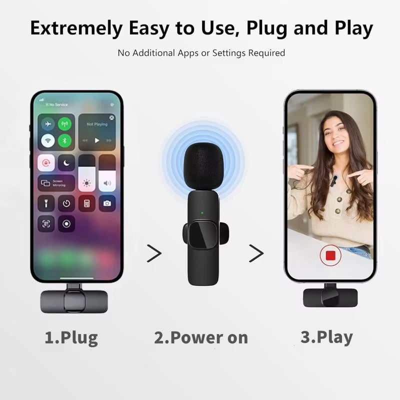 Wireless Microphone for Phone Pad Wireless Lavalier Microphone for Iphone Video Recording Live Streaming Mini MIC