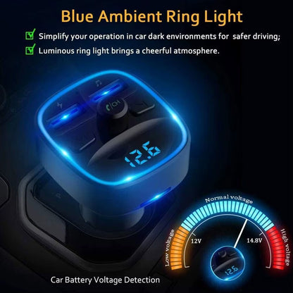 Car Adapter Bluetooth 5.0 Dual USB Port Charging Hands-Free Calling Blue LED Light Fast Charging FM Transmitter Car Accessories