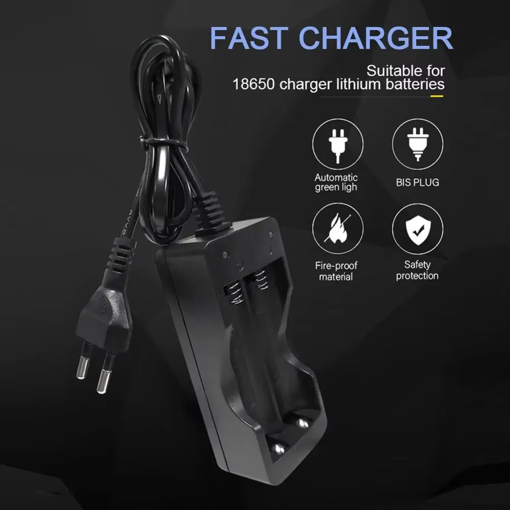 18650 Battery Charger US/EU Plug 2 Slots Smart Charging Safety Fast Charge 18650 Li-Ion Rechargeable Battery Charger